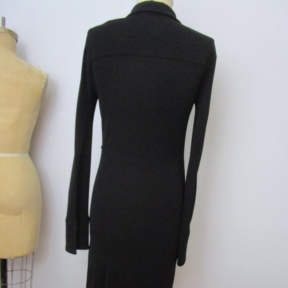 Button Down Long Dress Minimalist Black Viscose Knit - Picture 11 of 12